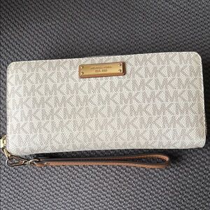 Michael Kors Cream and Brown Clutch Wristlet